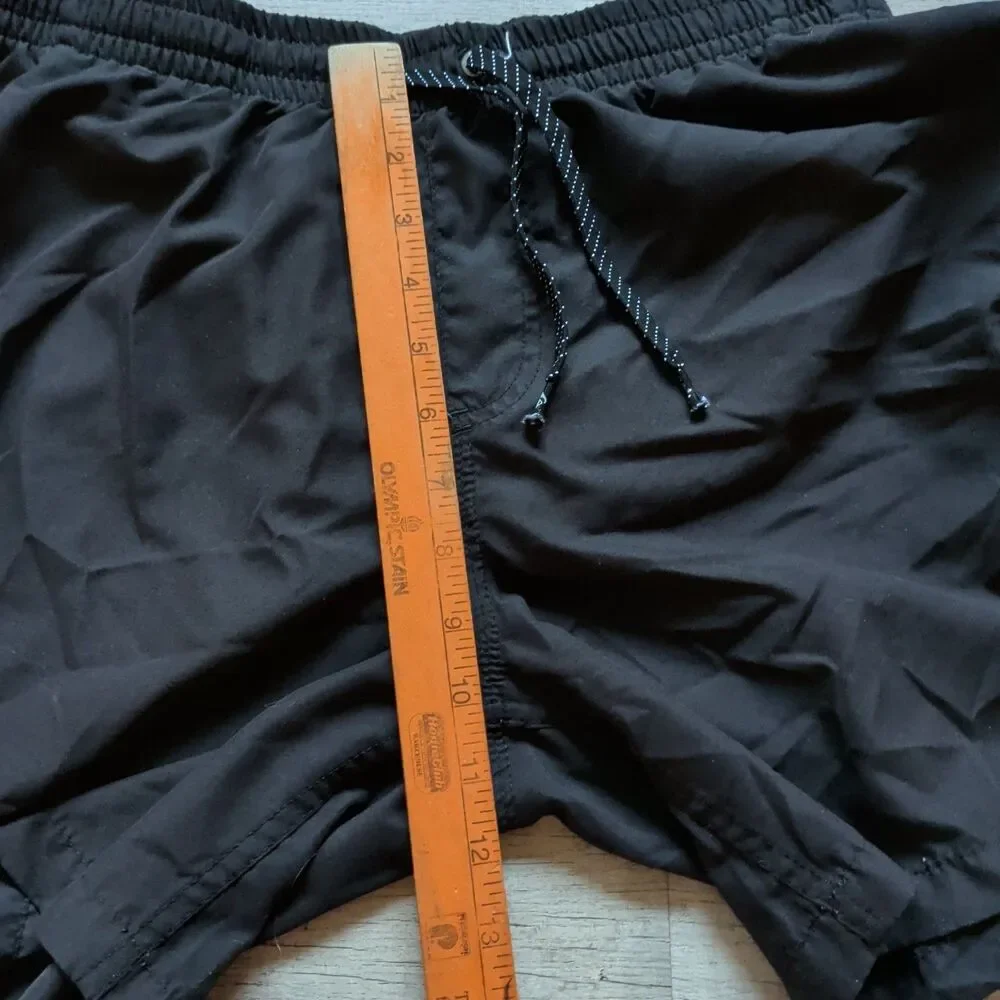 ​Quiksilver Mens Black Elastic Waist Drawstring Swim Trunks Board Shorts M Lined